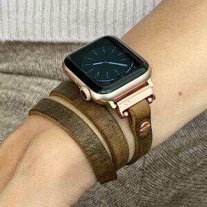 Triple Wrap Rustic Brown Strap iWatch Series 7 Band Rose Gold Women Bracelet